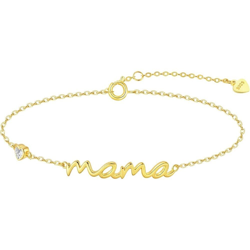Sterling Silver Mama Bracelet 18K Gold Plated Dainty Heart CZ Jewelry Gift
